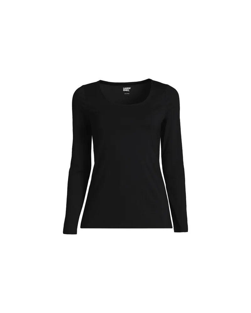 Lands' End Baumwolle/Modal-Shirt mit Ballett-Ausschnitt, Damen, Größe:44-46 regular, Schwarz, Baumwolle Modal, by Schwarz