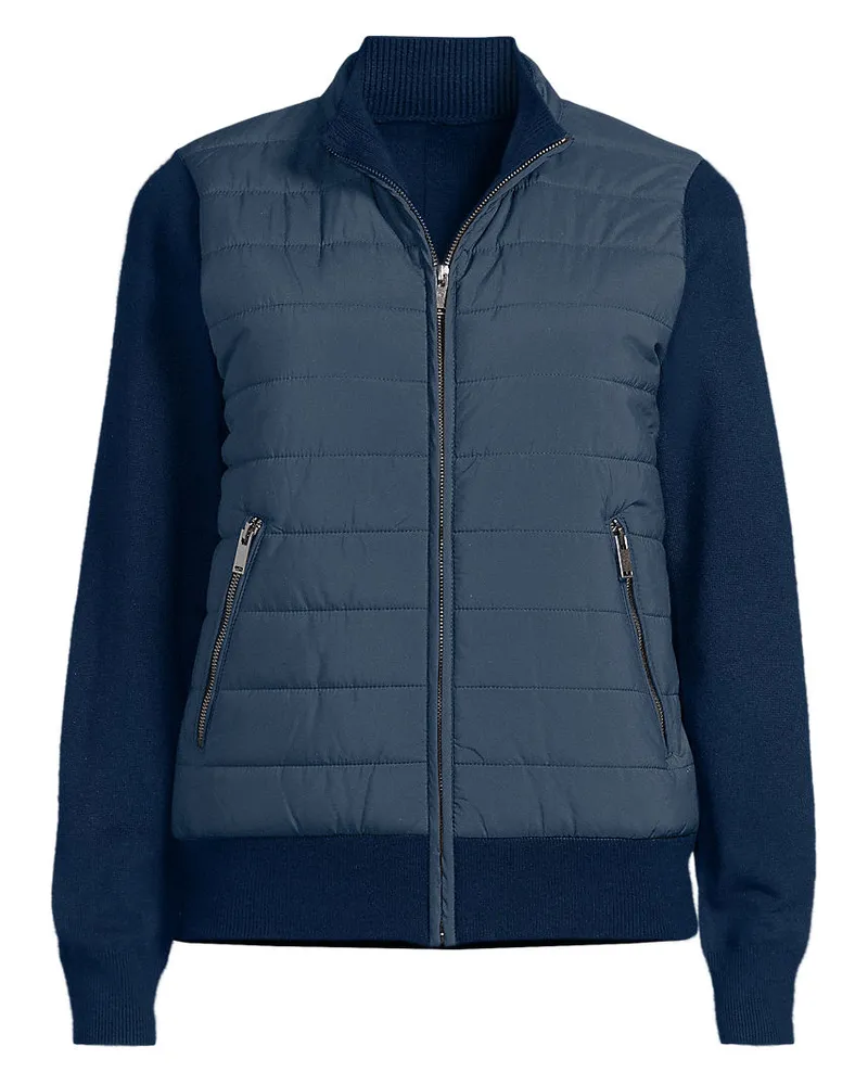 Lands' End Strick- & Stepp-Bomberjacke, Damen, Größe regular, Blau, Polyester/Polyester-Mischung, by Blau