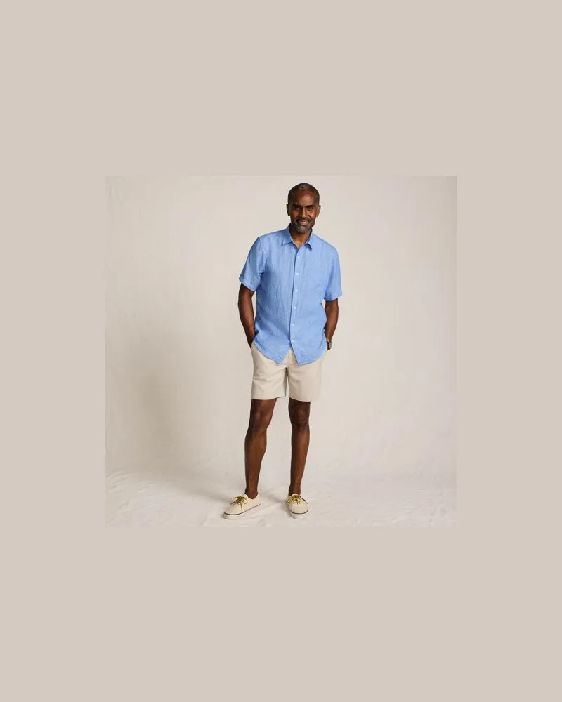 Lands' End Leinenhemd mit kurzen Ärmeln, Classic Fit, Herren, Größe:44-46 regular, Blau, Leinen, by Blau