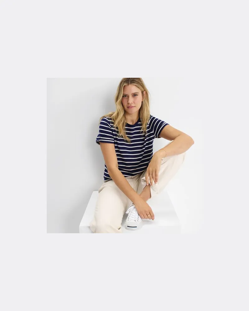 Lands' End Supima Kurzarm-Shirt mit rundem Ausschnitt, Damen, Größe:40-42 regular, Blau, Baumwolle, by Blau
