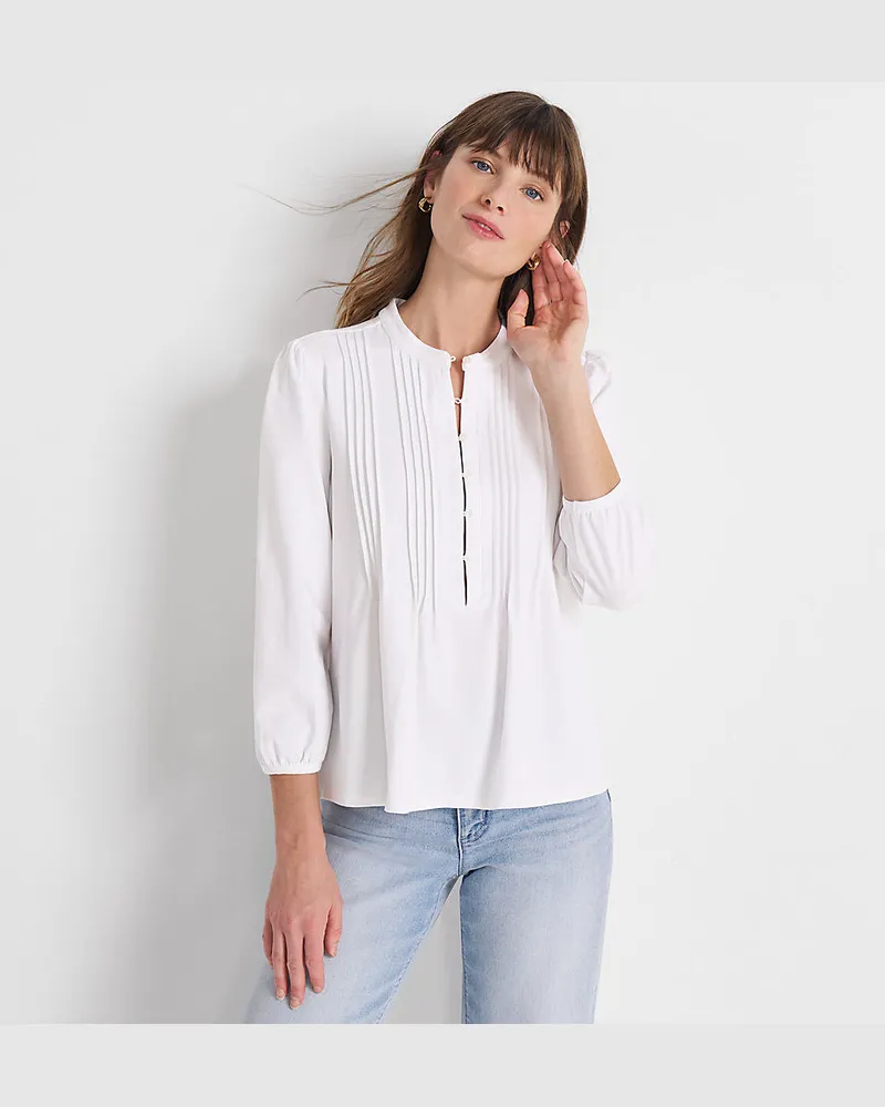 Lands' End Baumwolle/Modal-Biesenshirt mit 3/4-Ärmeln, Damen, Größe regular, Weiß, Elasthan/Baumwoll-Mischung/Synthetic-blend, by Weiß