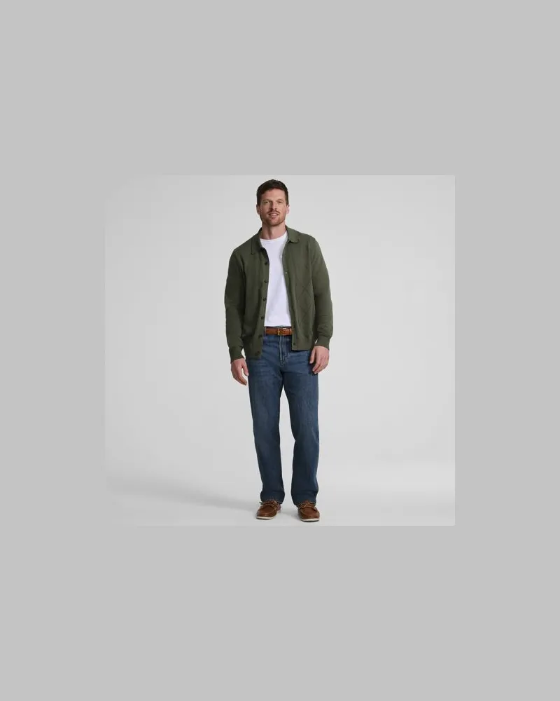 Lands' End Feinstrick-Cardigan aus reiner Baumwolle mit Argyle-Muster, Herren, Größe regular, Grün, Baumwolle, by Grün