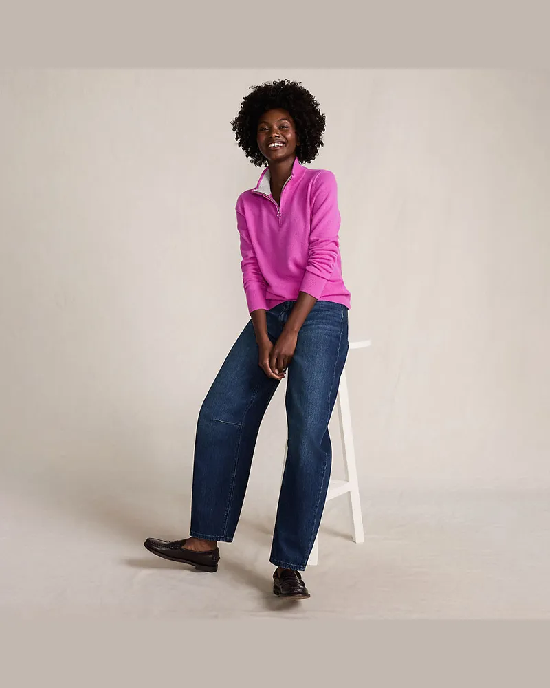 Lands' End Kaschmir-Pullover mit Reißverschluss, Damen, Größe regular, Pink, Kaschmir, by Pink