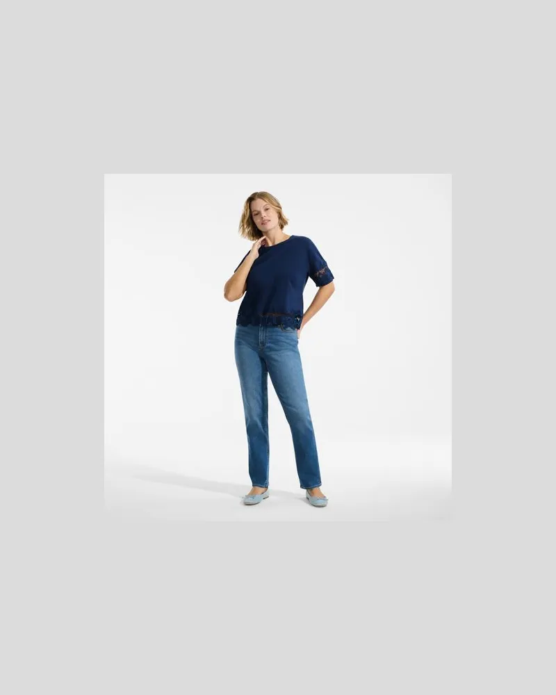 Lands' End Flammgarn-Shirt mit Bordüren, Damen, Größe plus, Blau, Baumwolle, by Blau