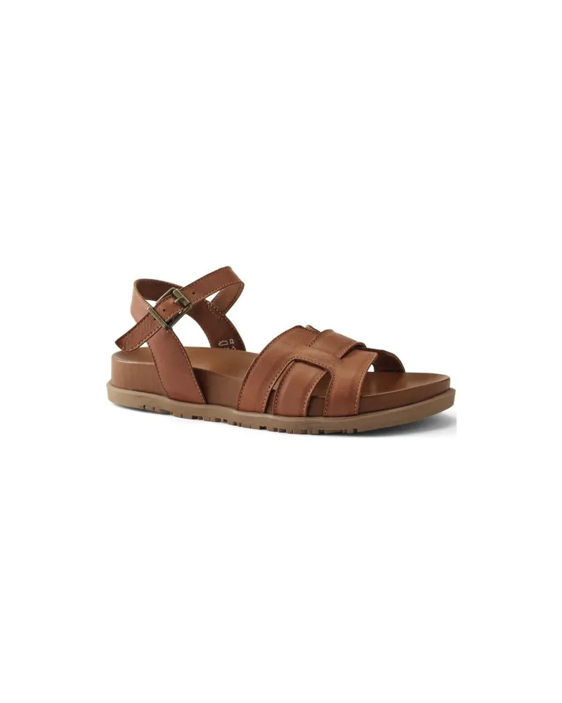 Lands' End Ledersandalen mit Knöchelriemchen, Damen, Größe regular, Beige, by Beige