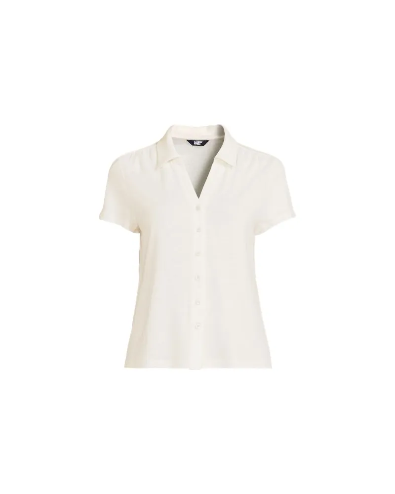 Lands' End Polobluse aus Leinenmix, Damen, Größe plus, Weiß, Leinen, by Weiß