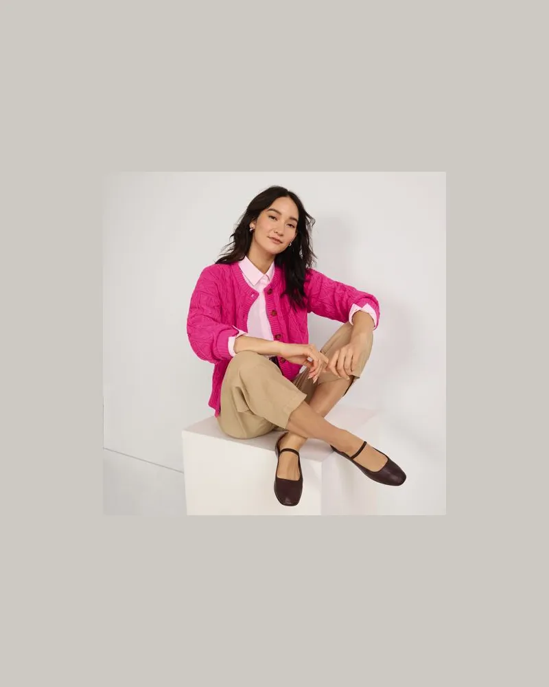 Lands' End Zopfmuster-Cardigan DRIFTER, Damen, Größe regular, Pink, Baumwolle, by Pink
