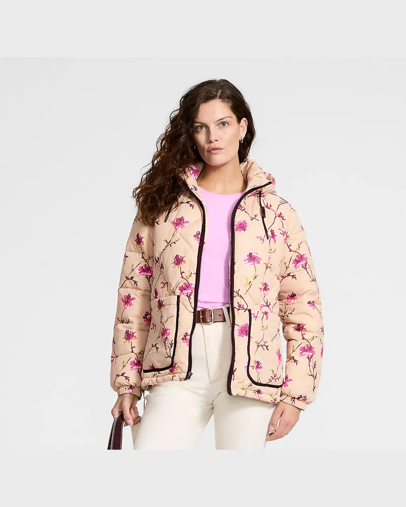 Lands' End Isolierte FeatherFree Kapuzen-Steppjacke Gemustert, Damen, GrÃ¶ÃŸe regular, Beige, by Beige