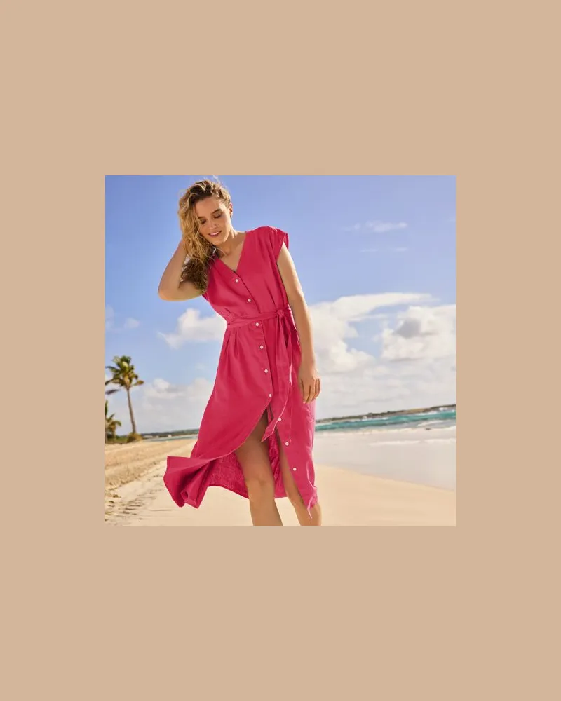 Lands' End Midikleid aus Leinen, Damen, Größe:40-42 petite, Pink, by Pink