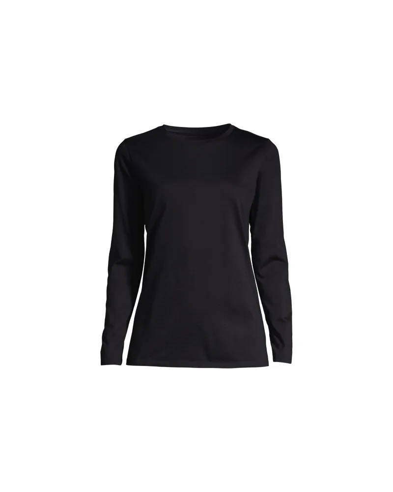 Lands' End Supima-Shirt, Langarm, Damen, Größe regular, Schwarz, Baumwolle, by Schwarz