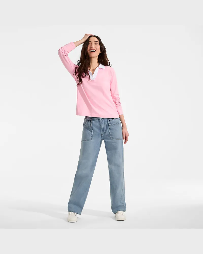 Lands' End Gerade relaxte Jeans mit Elastikbund, Damen, Größe regular, Blau, Baumwolle, by Blau