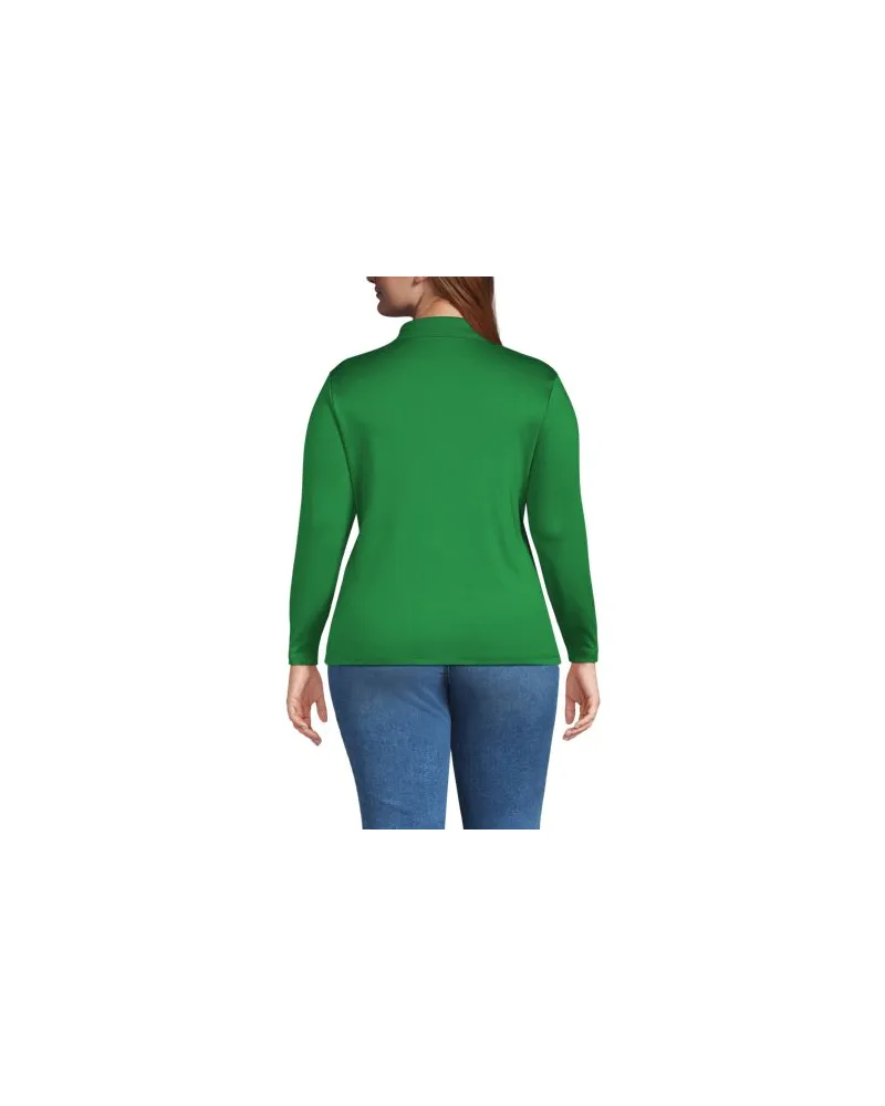 Lands' End Supima-Poloshirt mit langen Ärmeln, Damen, Größe plus, Grün, Baumwolle, by Grün