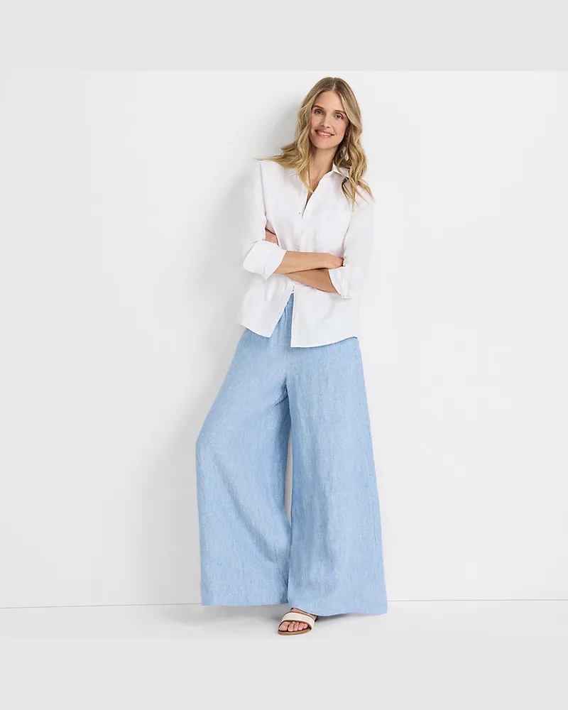 Lands' End Premium Reinleinen-Palazzohose, Damen, Größe regular, Blau, Leinen, by Blau