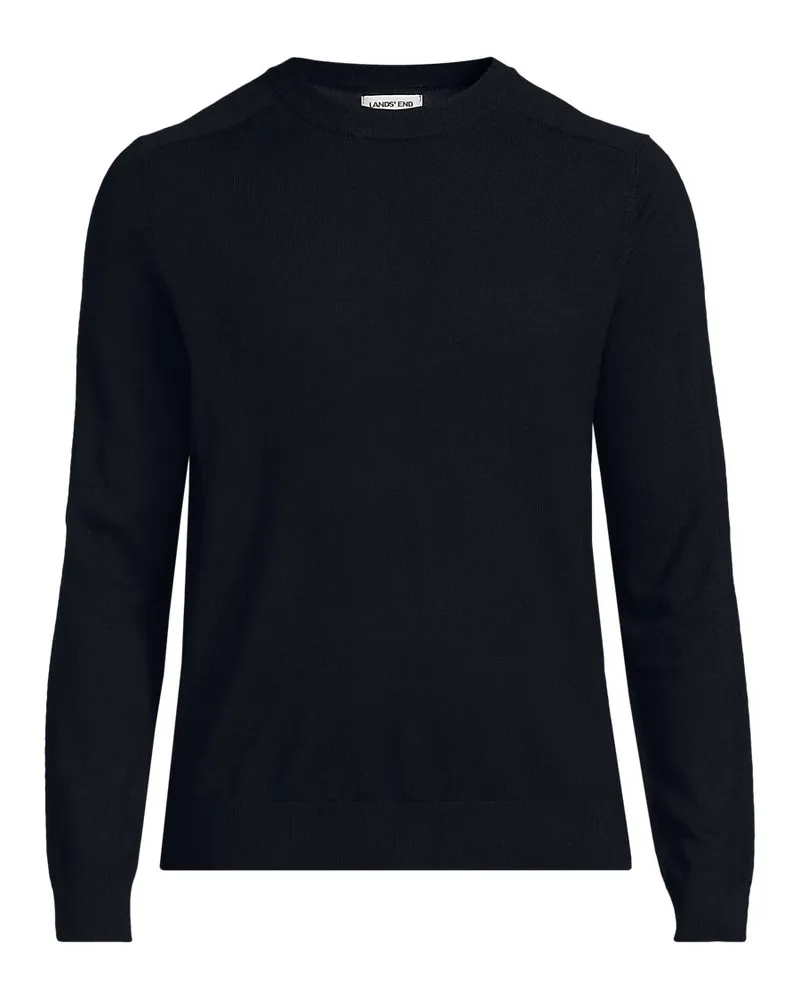 Lands' End Merino-Rundhalspullover, Herren, Größe regular, Schwarz, Wolle, by Schwarz