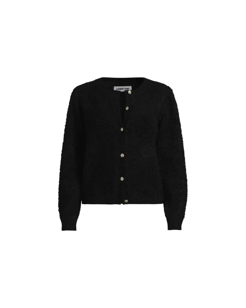 Lands' End Bouclé-Cardigan mit goldfarbenen Knöpfen, Damen, Größe:44-46 petite, Schwarz, Wolle/Polyester/Polyacryl, by Schwarz