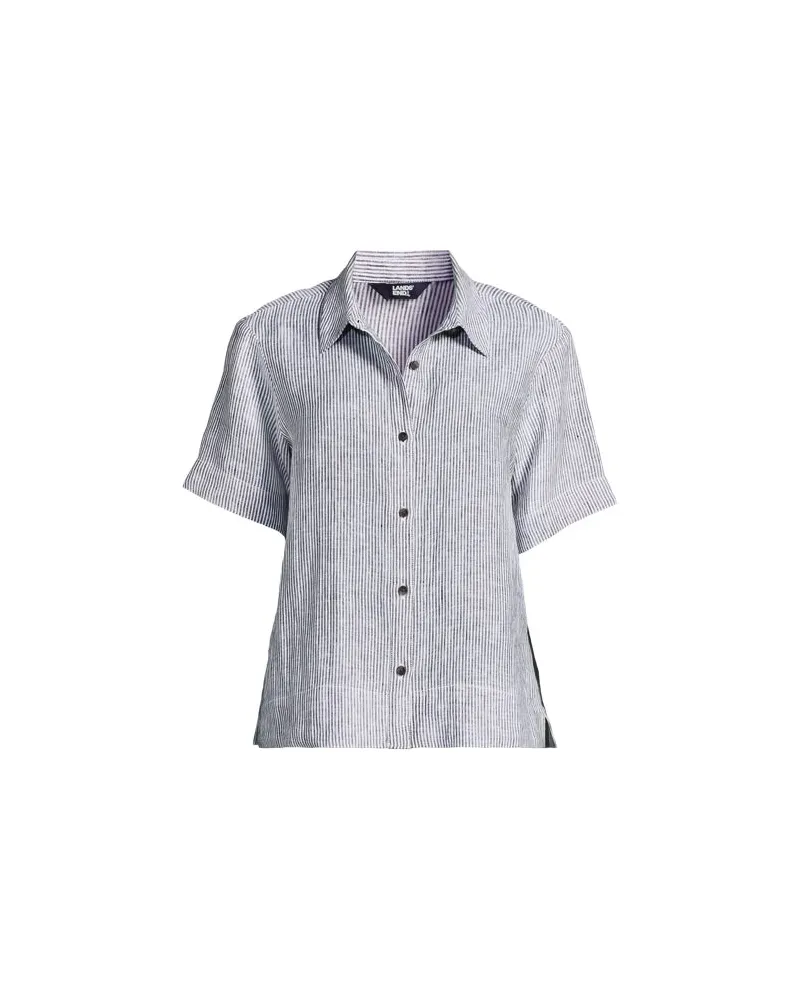 Lands' End Kurzarm-Leinenhemd, Damen, Größe plus, Schwarz, Leinen, by Schwarz