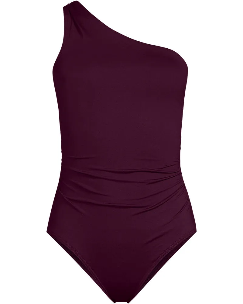 Lands' End Asymmetrischer Badeanzug mit Raffungen, Damen, Größe regular, Lila, Nylon-Mischung, by Lila