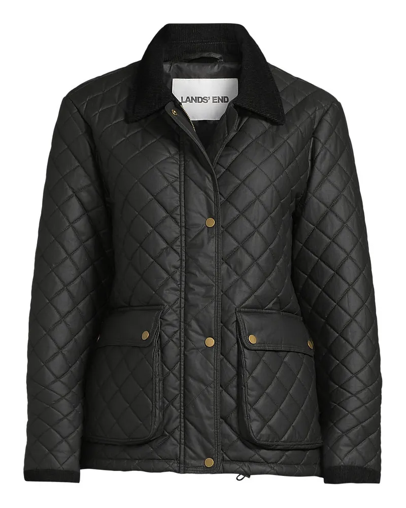Lands' End Gesteppte Wachsjacke aus Baumwolle, Damen, GrÃ¶ÃŸe regular, Schwarz, Baumwoll-Mischung/Polyester-Mischung, by Schwarz