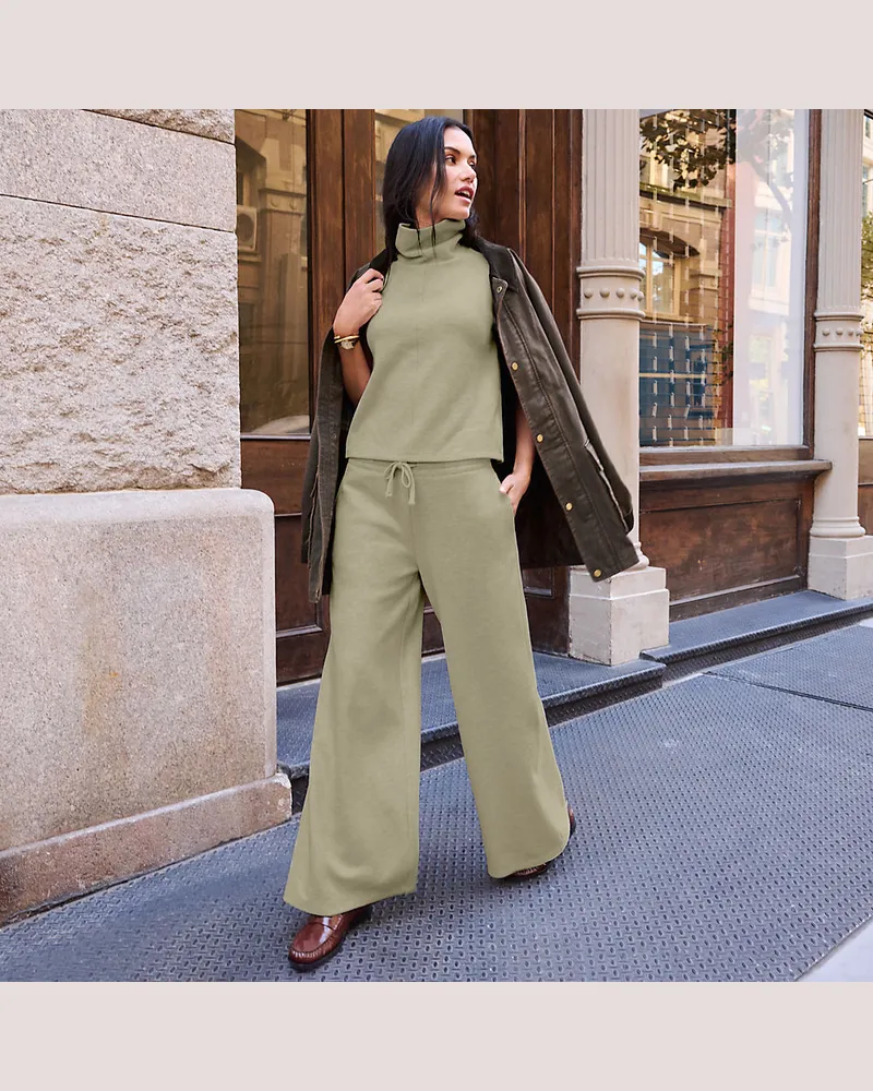 Lands' End Softe Jerseyhose mit weitem Bein, Damen, Größe regular, Grün, Baumwolle/Polyester/Baumwoll-Mischung, by Grün