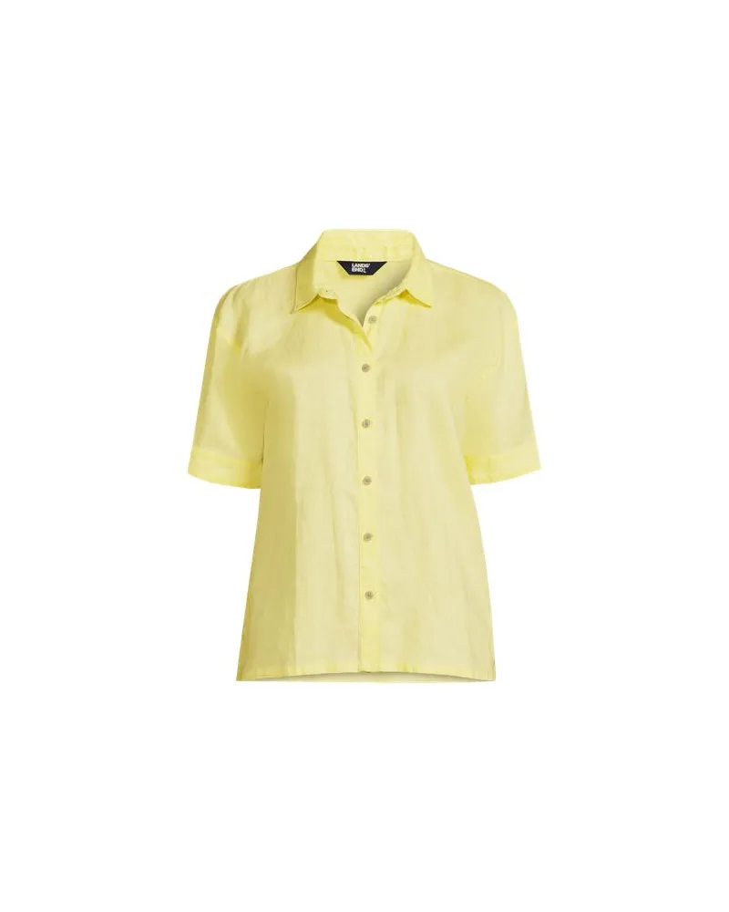 Lands' End Kurzarm-Leinenbluse mit Dolmanärmeln, Damen, Größe regular, Gelb, Leinen, by Gelb