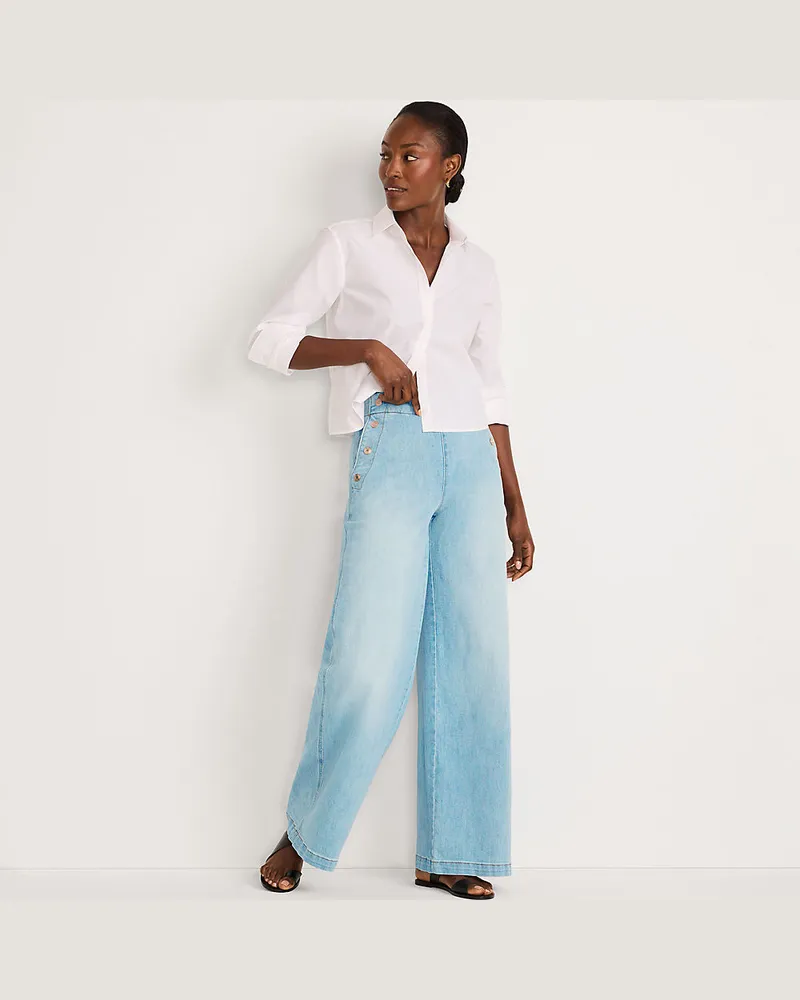 Lands' End Soft Denim Matrosenjeans mit extraweitem Bein High Waist, Damen, Größe regular, Blau, Elasthan/Polyester-Mischung, by Blau