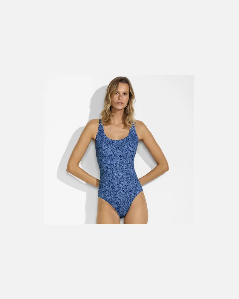 Lands' End Komfort-Badeanzug mit gekreuzten Trägern, hohes Bein, Damen, Größe regular, Blau, Nylon-Mischung, by Blau