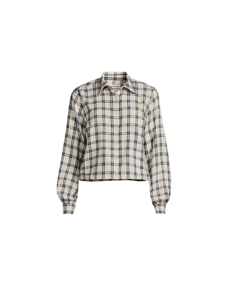 Lands' End Verkürzte Flanellbluse, Damen, Größe plus, Weiß, Baumwolle, by Weiß