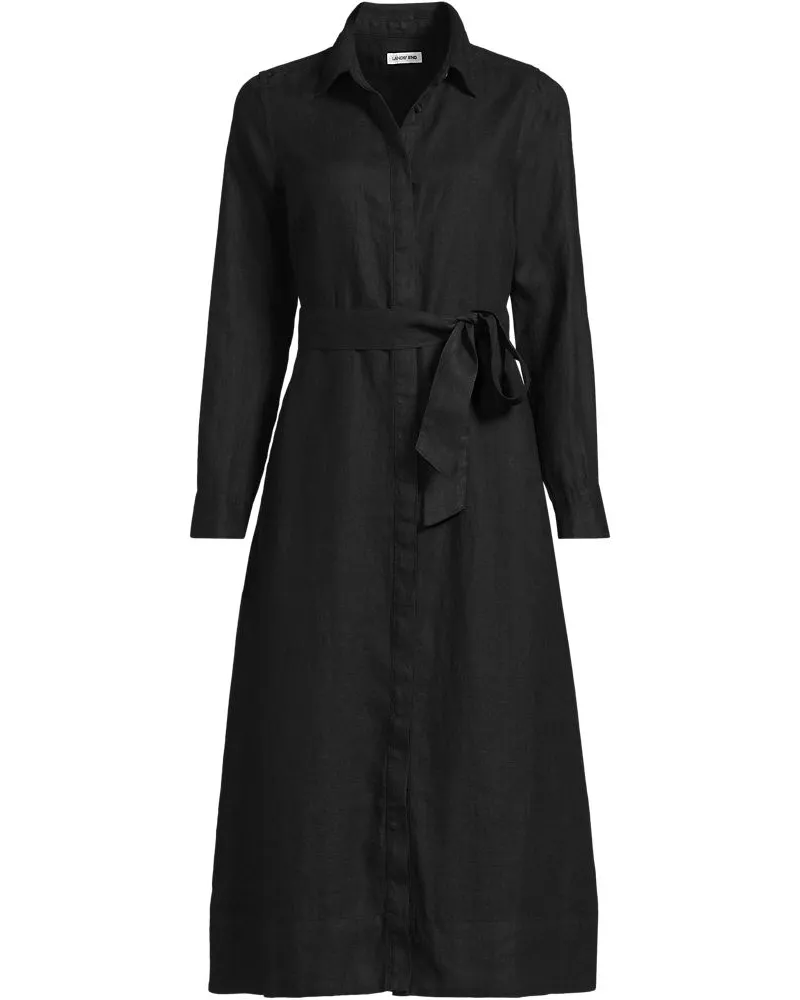 Lands' End Premium Reinleinen-Midikleid, Damen, Größe petite, Schwarz, by Schwarz