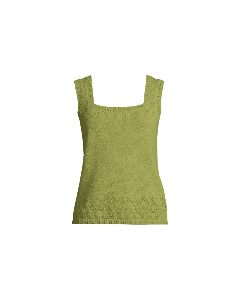 Lands' End Feinstrick-Top mit Ajourdetails, Damen, Größe regular, Grün, Baumwoll-Mischung/Polyester-Mischung, by Grün
