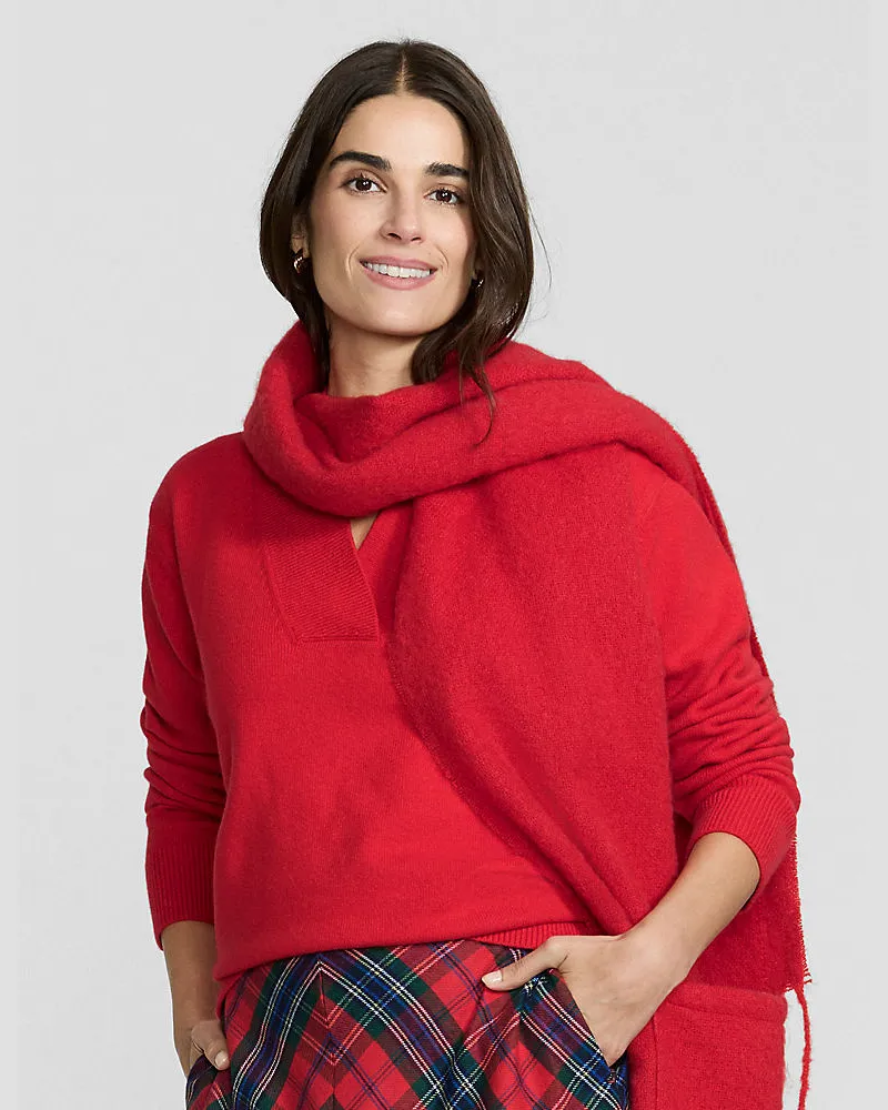 Lands' End CashTouch Pullover mit V-Ausschnitt, Damen, Größe regular, Rot, Baumwoll-Mischung/Polyester-Mischung/Nylon-Mischung, by Rot
