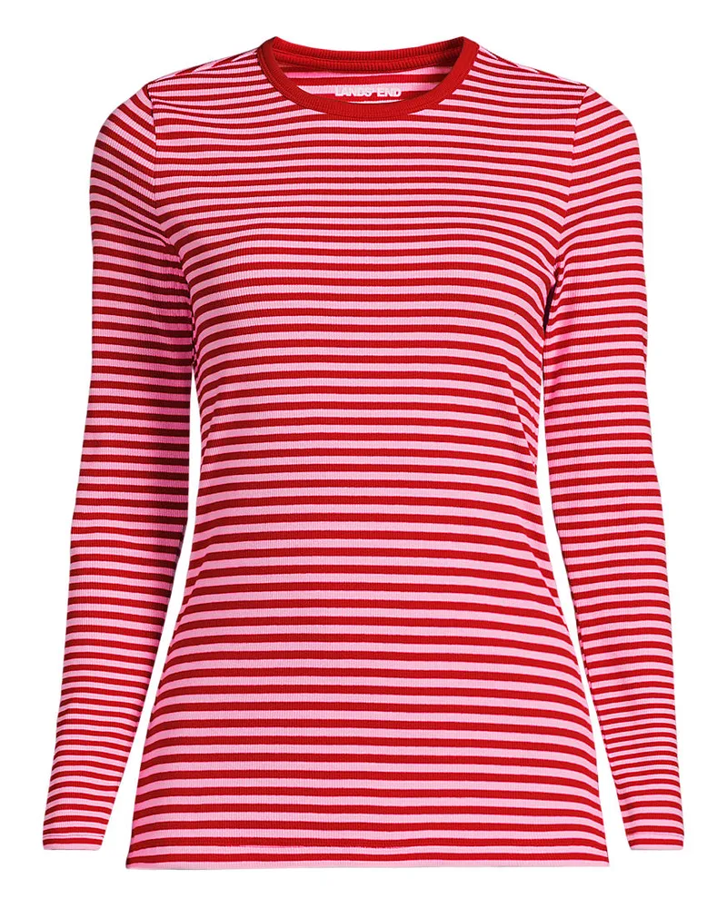 Lands' End Langarmshirt aus mikrofeinem Baumwollripp, Damen, Größe plus, Rot, Baumwolle/Elasthan, by Rot