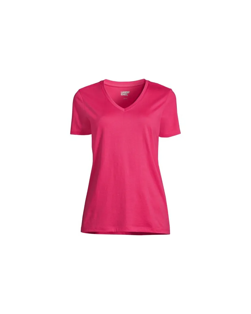 Lands' End Supima Kurzarm-Shirt mit V-Ausschnitt, Damen, Größe plus, Pink, Baumwolle, by Pink