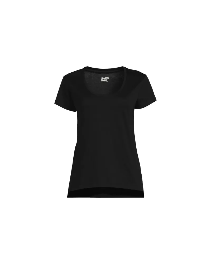 Lands' End Supima® Shirt mit Ballettausschnitt und kurzen Ärmeln, Damen, Größe plus, Schwarz, Baumwolle, by Schwarz