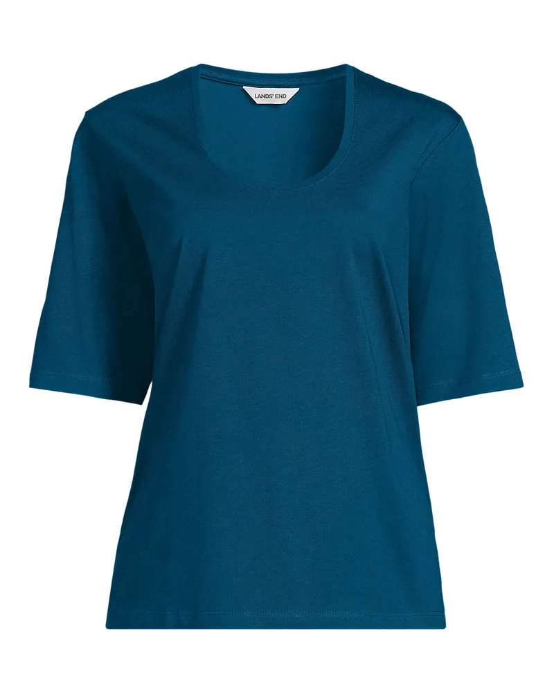 Lands' End Supima-Shirt mit tiefem Rundausschnitt, Damen, Größe petite, Blau, Baumwolle, by Blau