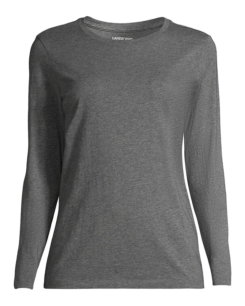 Lands' End Supima-Shirt, Langarm, Damen, Größe plus, Grau, Baumwolle, by Grau