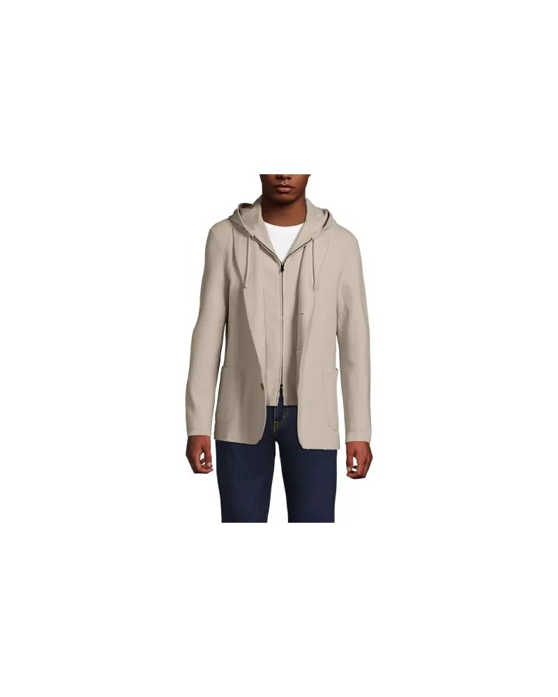 Lands' End Strick-Blazer mit abnehmbarer Kapuze, Herren, Größe:52-54 regular, Weiß, Elasthan/Baumwoll-Mischung/Polyester-Mischung, by Weiß