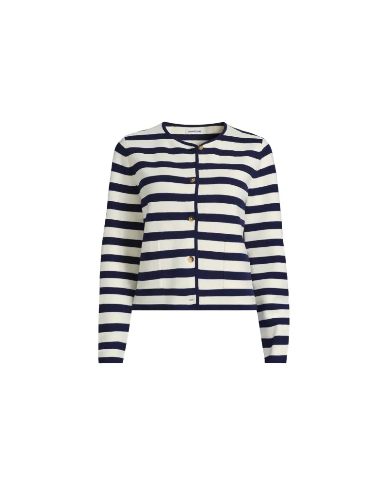 Lands' End Kragenloser Feinstrick-Blazer, Damen, Größe plus, Weiß, Baumwolle, by Weiß