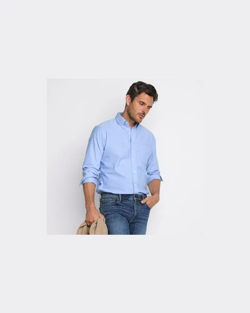 Lands' End CLASSIC FIT. Buttondown-Kragen. Oxfordhemd, Herren, Größe regular, Blau, Baumwolle, by Blau