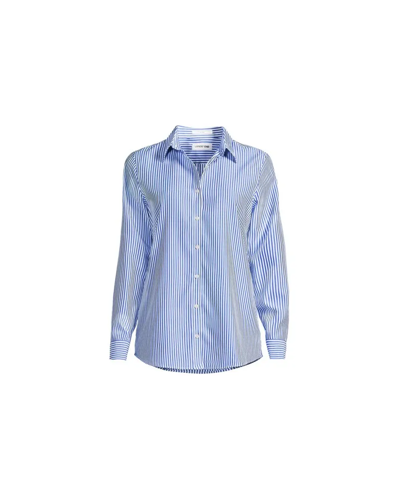 Lands' End Bügelfreie Baumwoll-Bluse, Damen, Größe regular, Blau, Baumwolle, by Blau