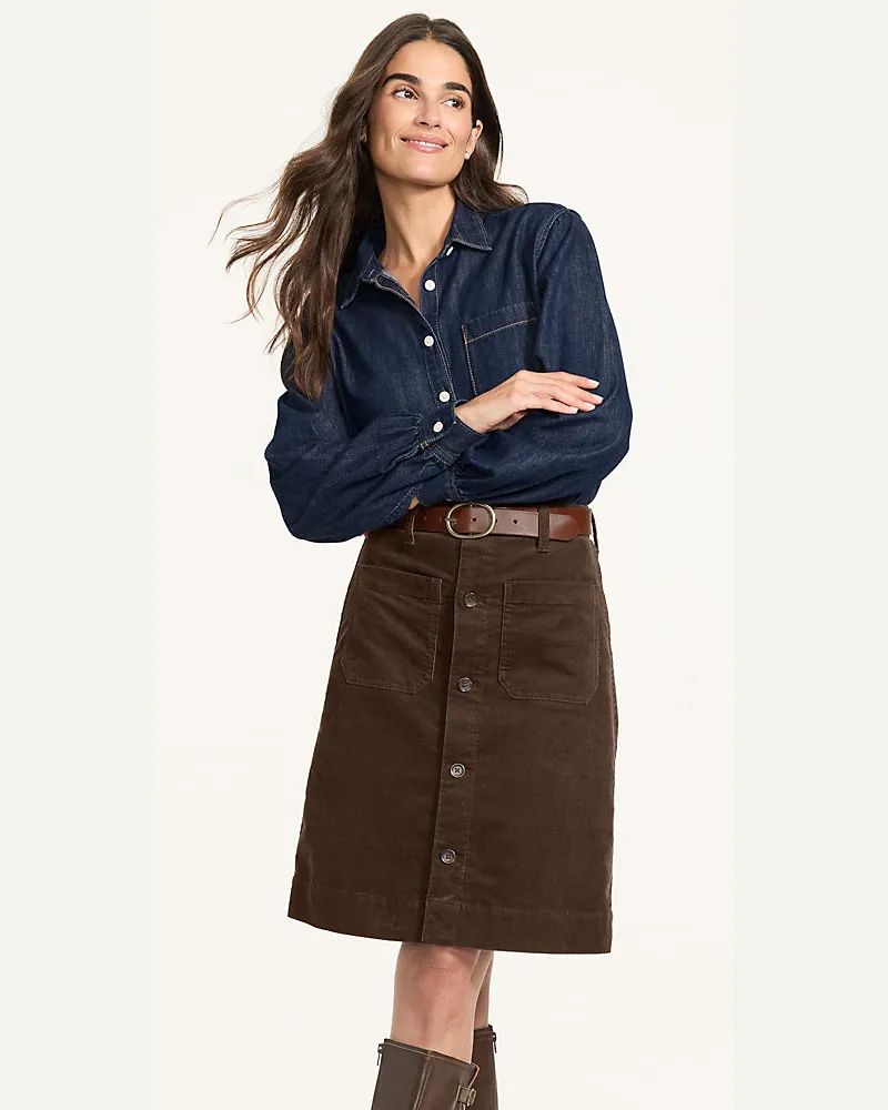 Lands' End Durchgeknöpfter Mid Waist Feincord-Rock, Damen, Größe regular, Braun, Baumwoll-Mischung, by Braun