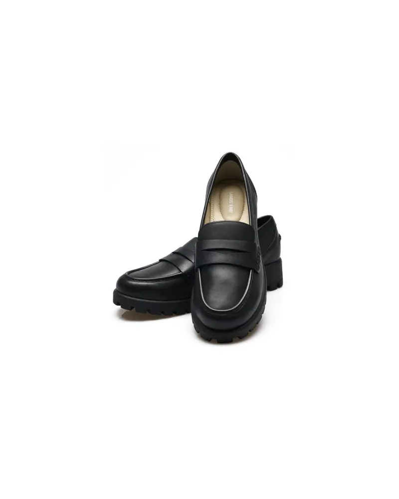 Lands' End Leder-Pennyloafer mit Chunky Sohle, Damen, Größe regular, Schwarz, by Schwarz