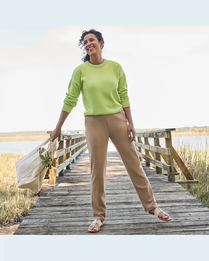 Lands' End Straight Fit Freizeithose SPORT KNIT, Damen, Größe regular, Beige, Baumwolle, by Beige