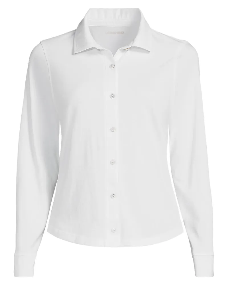 Lands' End Langärmelige Supima-Jerseybluse, Damen, Größe plus, Weiß, Baumwolle, by Weiß
