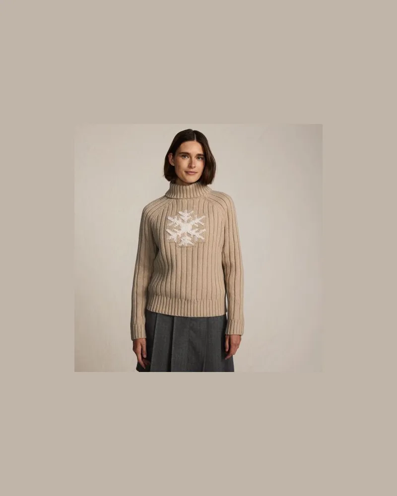 Lands' End Jacquard-Pullover aus Baumwollmix mit Schneeflocke, Damen, Größe regular, Beige, Polyacryl/Baumwoll-Mischung/Nylon-Mischung, by Beige