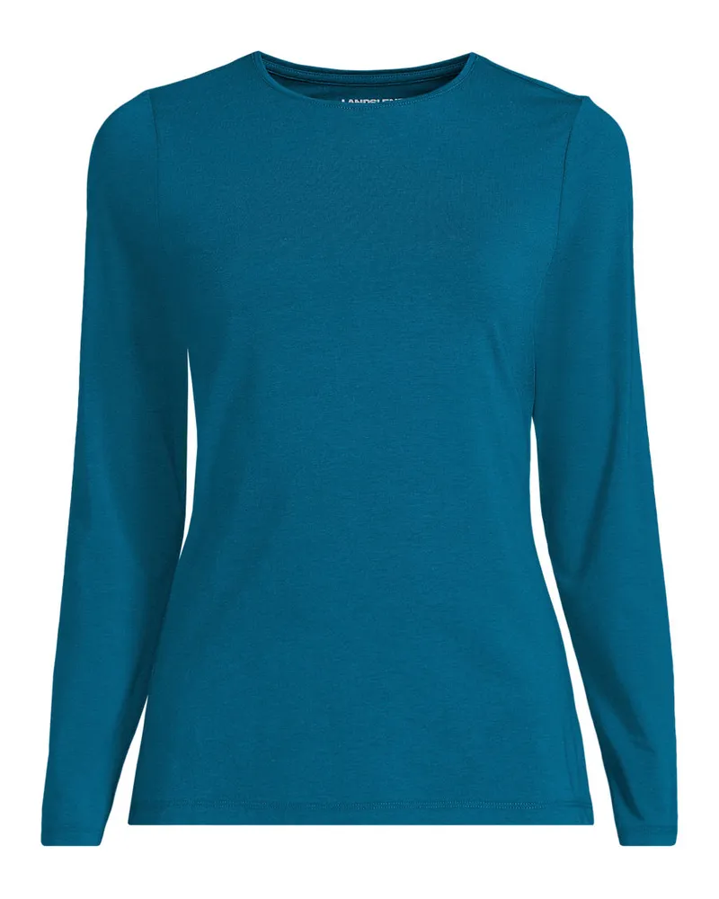 Lands' End Shirt aus Baumwolle/Modal-Mix mit Rundausschnitt, Damen, Größe plus, Blau, Elasthan/Baumwolle Modal, by Blau