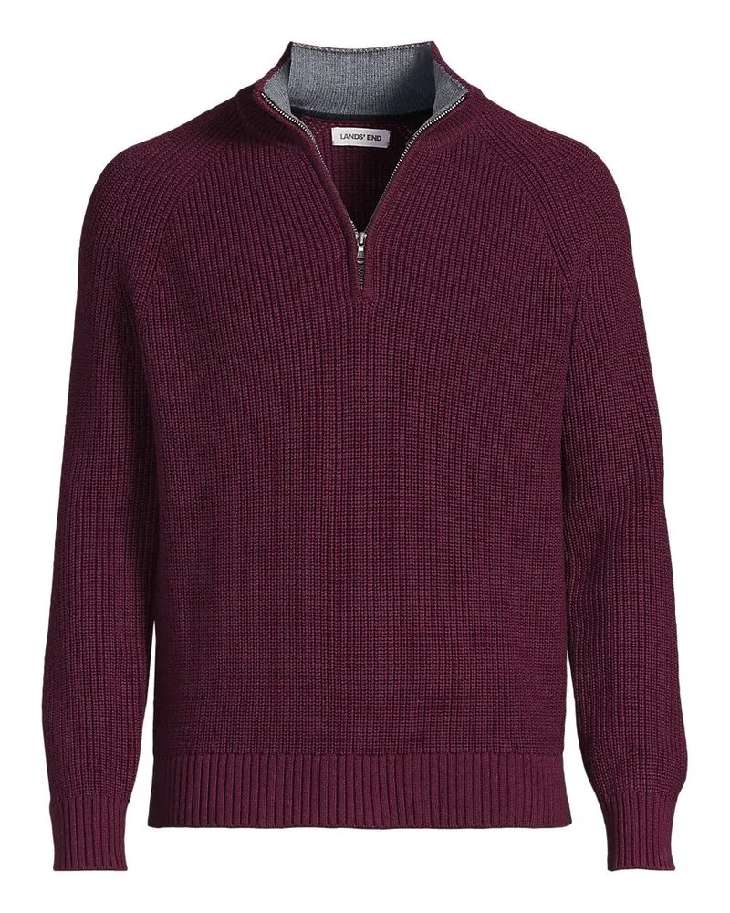 Lands' End DRIFTER Pullover mit Reißverschluss, Herren, Größe regular, Rot, Baumwolle, by Rot