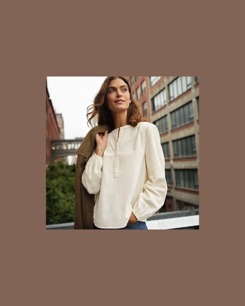 Lands' End Feincord-Bluse mit Raffungen, Damen, Größe regular, Weiß, Baumwolle, by Weiß