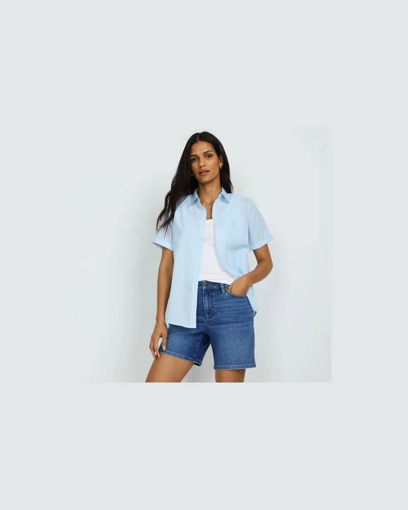 Lands' End Recover Jeansshorts, Damen, Größe petite, Blau, Elasthan/Baumwoll-Mischung/Polyester-Mischung, by Blau