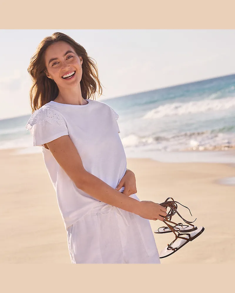 Lands' End Baumwoll-Shirt mit verzierten Ã„rmeln, Damen, GrÃ¶ÃŸe regular, WeiÃŸ, Baumwolle, by Weiãÿ