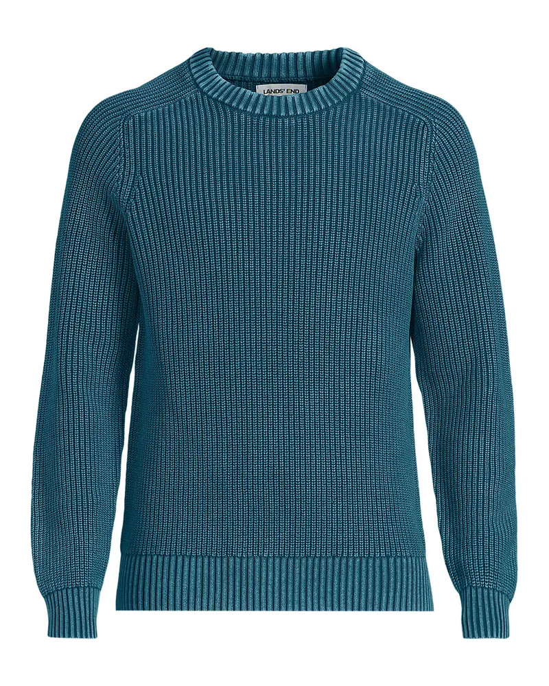 Lands' End DRIFTER Pullover im Shaker-Rippstrick, Herren, Größe regular, Blau, Baumwolle, by Blau